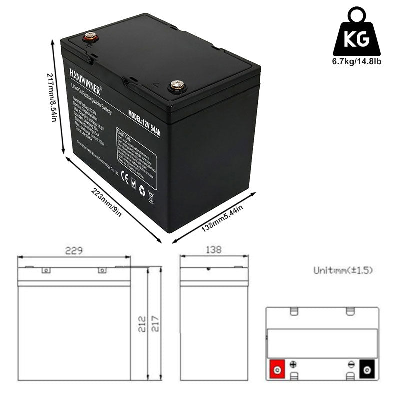 12.8V 54Ah/100Ah/200Ah HD009 LiFePO4 Lithium Battery SIZE GUIDE IMAGE